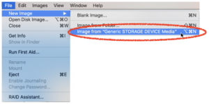Image showing selection of menu File > New Image > Image from "Generic STORAGE DEVICE media"